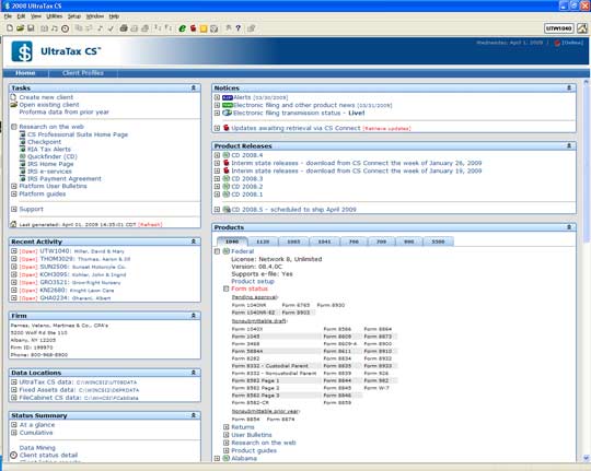 UltraTax CS links to e-file status reports (screenshot)