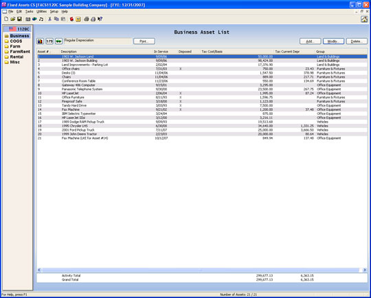 Easy custom organization of business assets information (screenshot)
