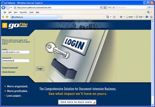GoFileRoom login screen