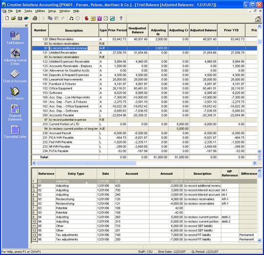 Trial Balance main screen
