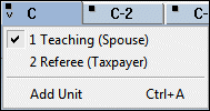 Multi-unit input screen tab