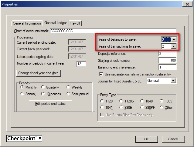 Screenshot: CSA Client Properties - General Ledger tab