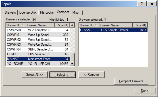 Screenshot: FileCabinet CS Compact tab
