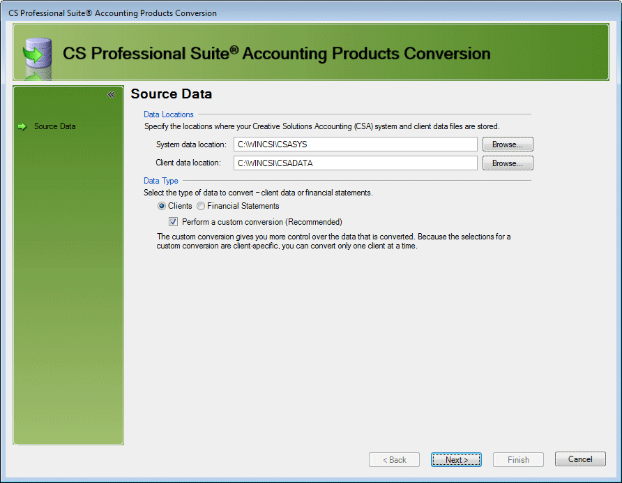 Conversion source data screen