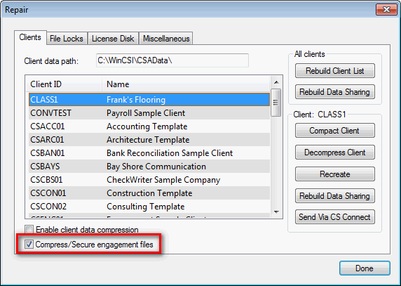 Compress secure engagement files checkbox