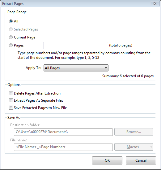 Extract pages dialog