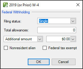 Fields for W-4 2019 and prior