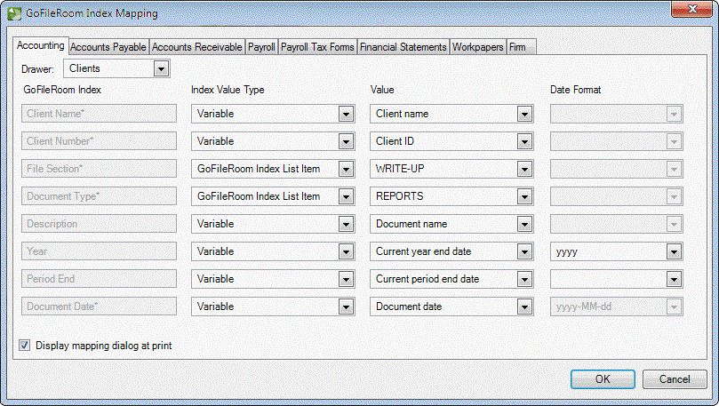 Mapping dialog