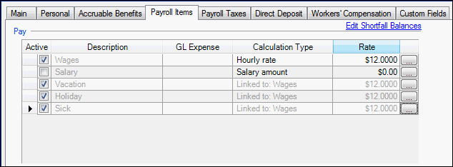 Link accruable benefit items to pay item