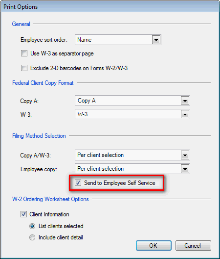 Print options dialog on process payroll tax forms screen