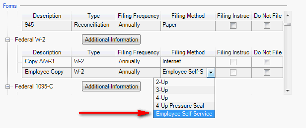 Employee Self Service filing method selection