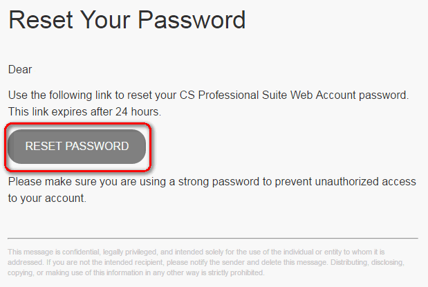 Reset Password email