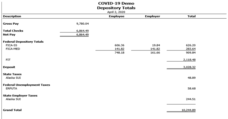 COVID Reports Depository Totals report