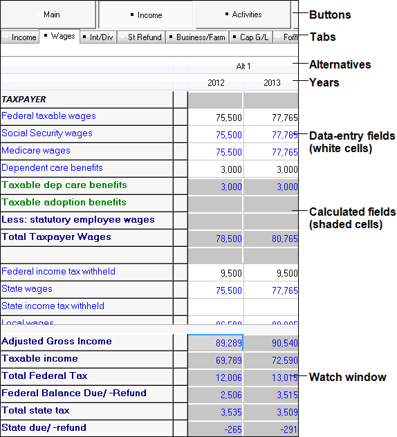 Main data-entry window